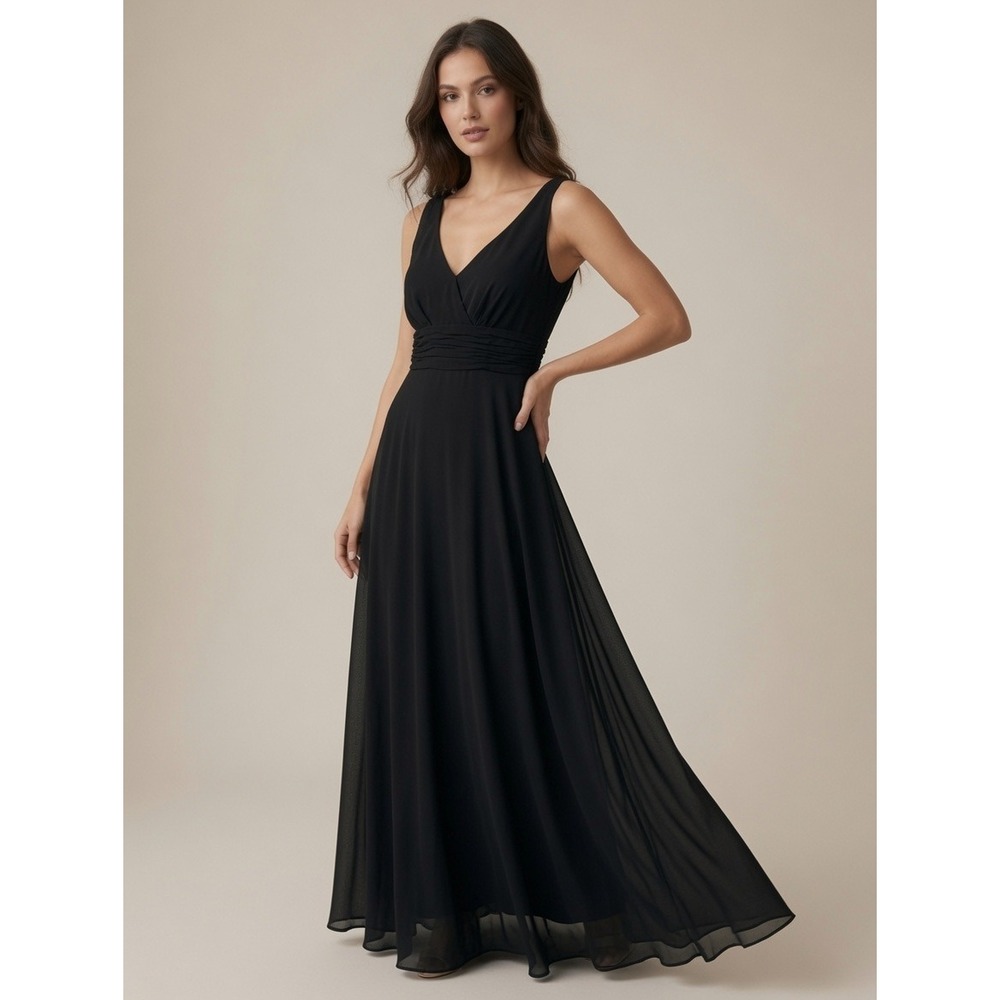Morilee Black Bridesmaid Dress V-Neck Chiffon Formal Gown Whimsigoth Prom 16